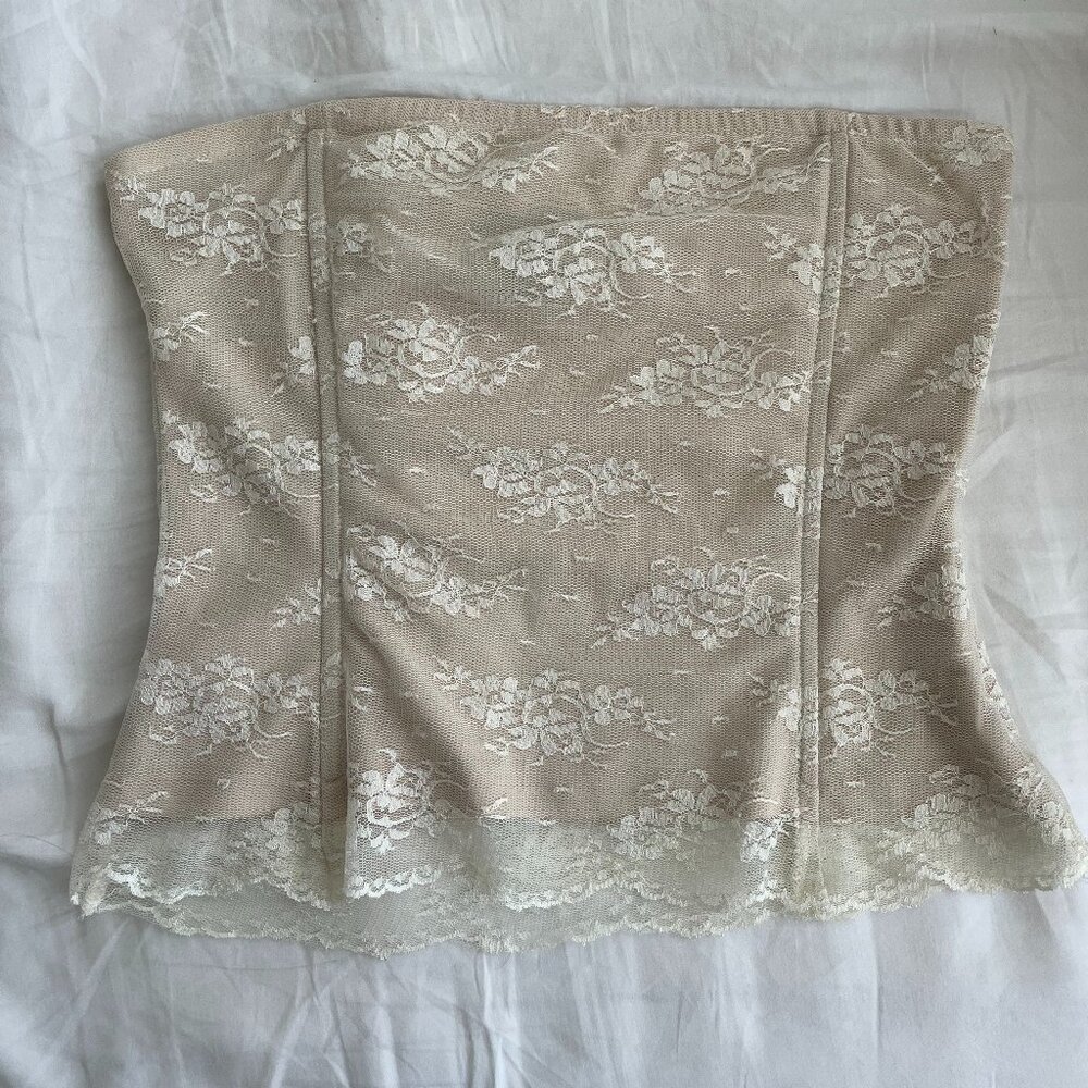cream lace strapless corset top